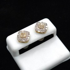 10K Two‑Tone Yellow Gold 0.56CT Cushion‑Square Diamond Cluster Stud Earrings