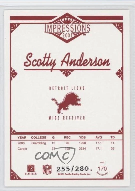 2001 Pacific Impressions Red Back /280 Scotty Anderson #170 Rookie RC - Image 2 of 2