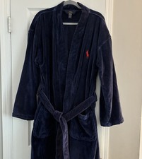 Polo Ralph Lauren Mens Terry Robe Big Pony Size S/M Navy Blue Red Belted Pockets