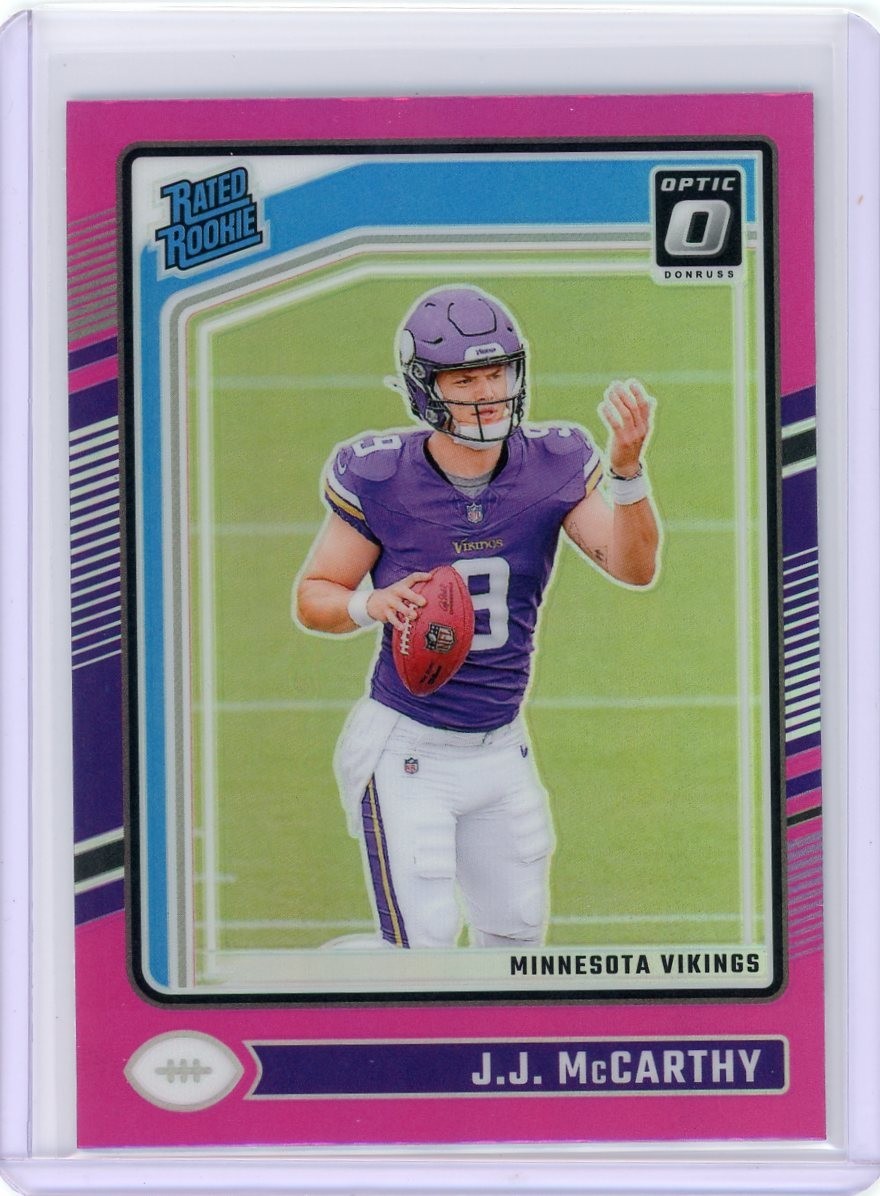 2024 Panini Donruss Rated Rookie J.J. McCarthy #303 Optic Preview Pink Prizm RC