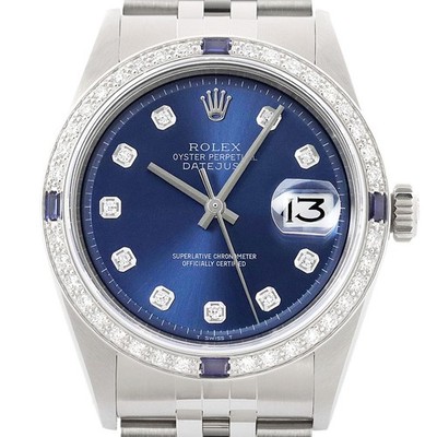 Rolex Datejust Blau Diamant Saphir 18K Gold & Ss Jubiläum Armbanduhr 1601