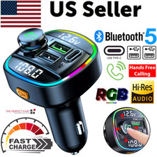 Bluetooth 5.0 Car Wireless FM Transmitter Adapter USB PD Charger AUX Hands Free