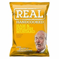 Full Box of 24 x REAL Crisps Ham & English Mustard 35g  Handcooked Bold Flavour
