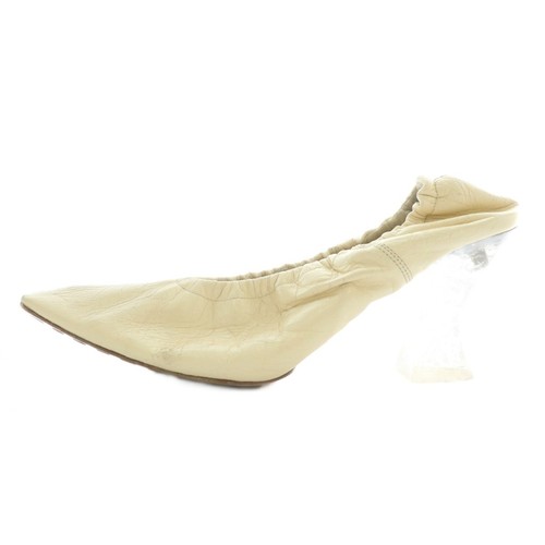 Women 6.5US Bottega Veneta Pumps Leather Square Toe Clear Heel 37 Ivory /Xz Gy19 - Picture 2 of 9