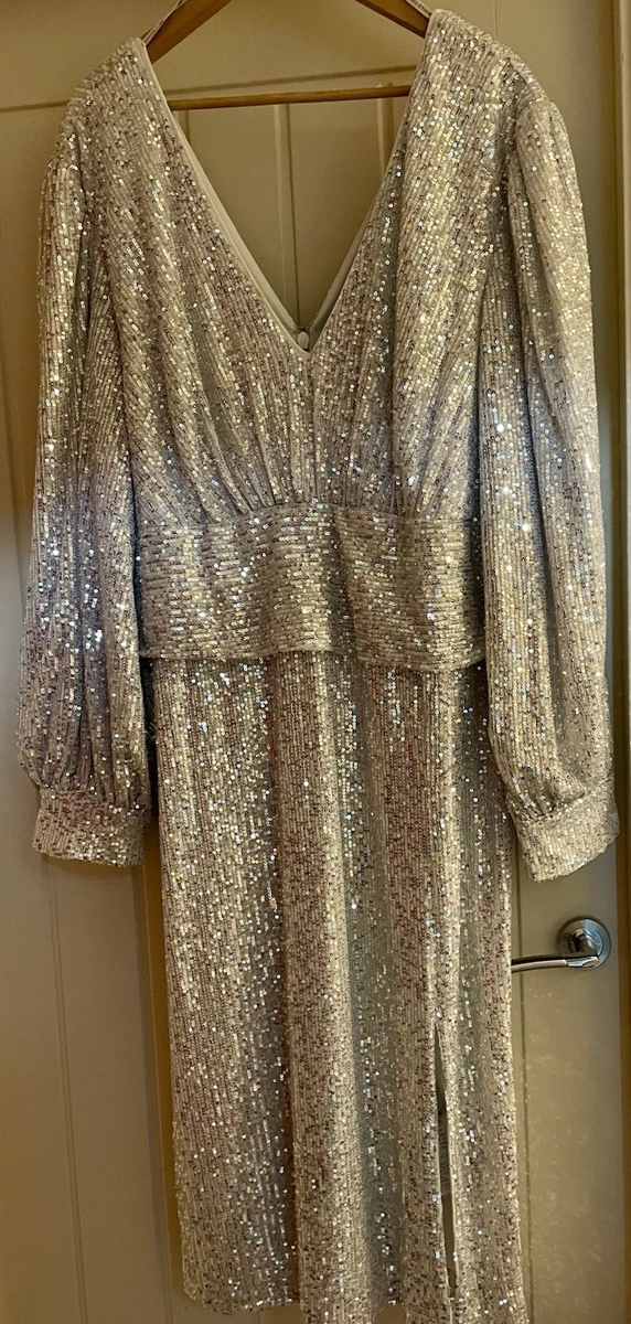 chi chi london silver dress Chi Chi Wrap Design Sequin Party Dress in Silver, Size 8