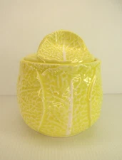 Vintage MCM Yellow Cabbage Leaf Bowl or Condiment with Lid 4" wide x 5 3/8" Tall