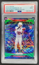 💎 Marvin Harrison Jr Fireworks Green Wave RC PSA 9 Cardinals  2024 Panini Prizm