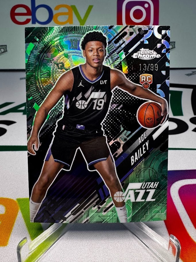 2025-26 Topps Chrome Ace Bailey Go Time Green Refractor Rookie RC /99 -Utah Jazz