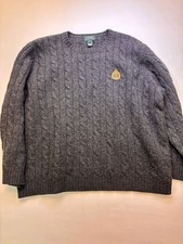 Ralph Lauren Vintage Lambswool Cable Knit Crewneck Sweater with Crest Logo