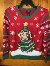 Ugly Christmas sweater with dog Size Large kids It  s Our Time