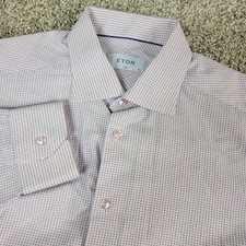 Eton Slim Mens 16.5-42 White Check Button Up Long Sleeve