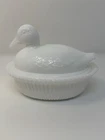 Vintage Milk Glass Duck Covered Dish – Oval Base – Approx. 3.75” Tall