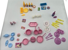 Vintage 1980s Barbie Doll Accessories Kitchen Food Wine Tea Set Utensils Cups