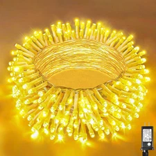 66ft 200 LED String Lights Indoor Clear Wire, 8 Modes Warm 200LED, White 