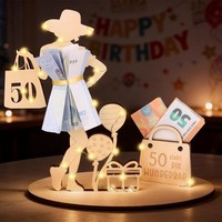 Geldgeschenke Geburtstag 50 Frau Mit LED Lichterkette Holz-Schild Deko Geschenk