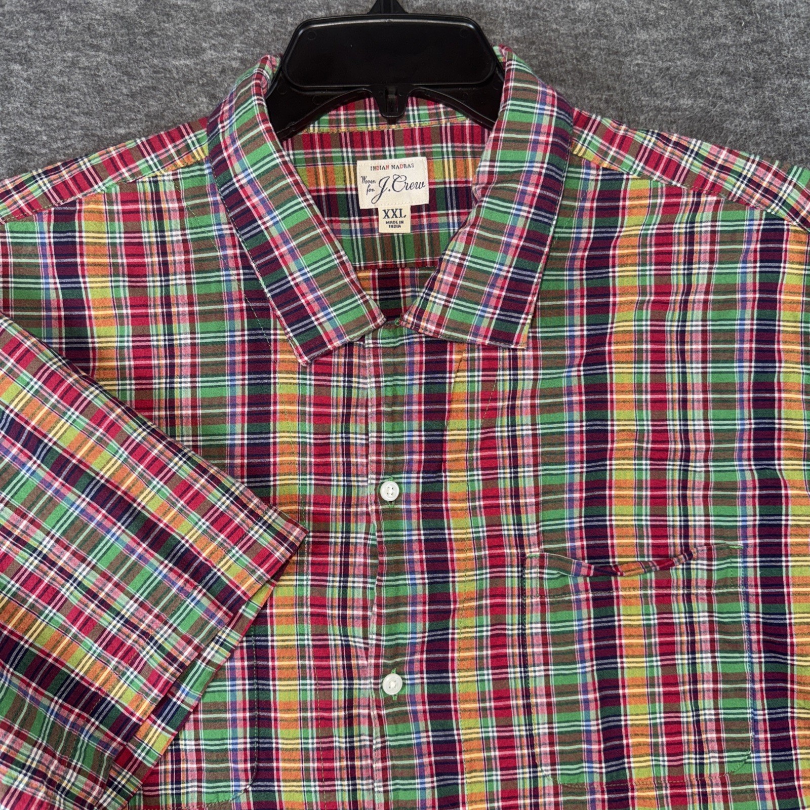 J Crew Mens Indian Madras Plaid Short Sleeve Button Up Shirt Multicolor Sz XXL