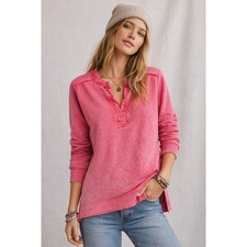 Pilcro Anthropologie Pink Henley Sweatshirt XXS Cotton Long Sleeve Split Hem