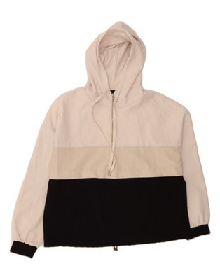 ZARA Damen Hoodie Pullover mit Reißverschluss am Ausschnitt UK 16 Large bunt Colourblock DI56