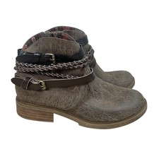 Blowfish Women's 8.5 Brown Ankle Boots Western Boho Braided Strap Booties