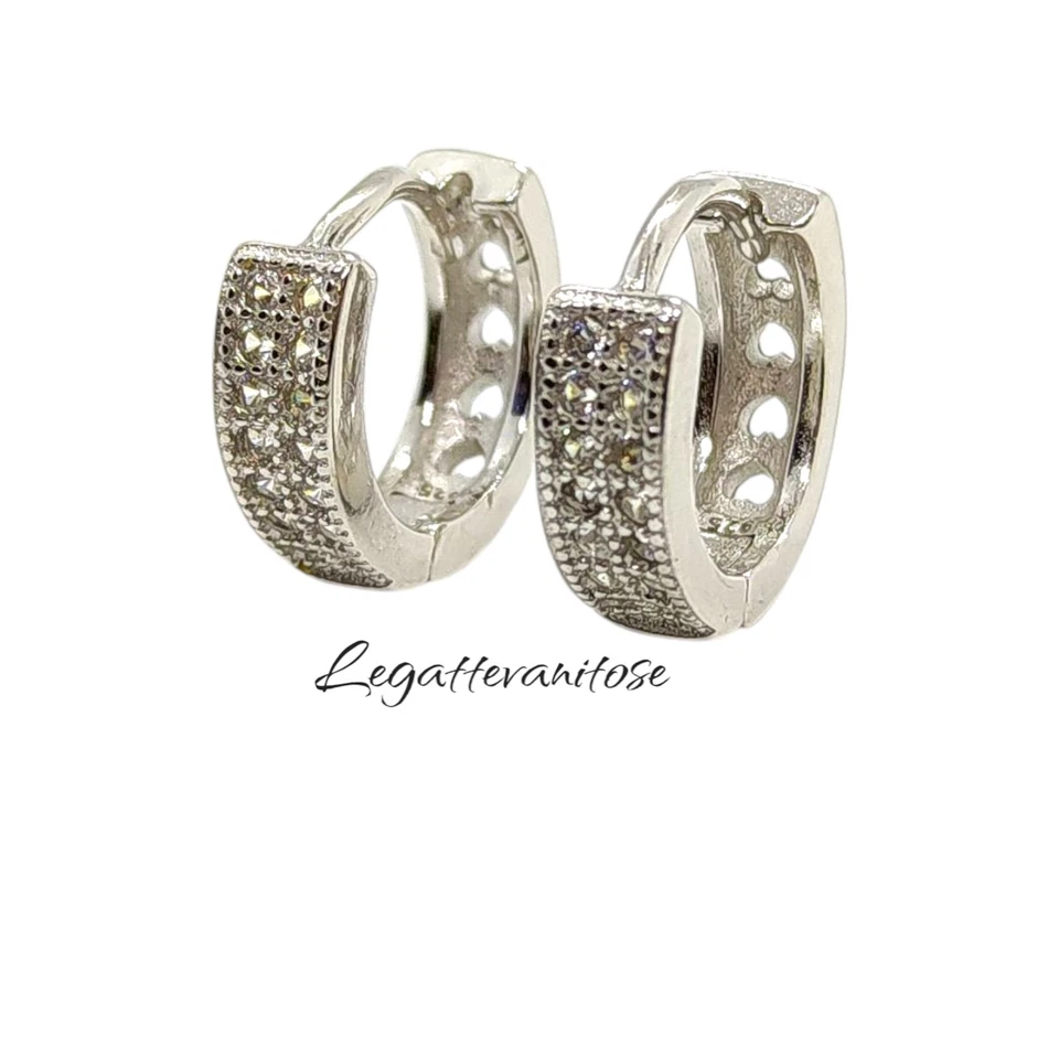 Orecchini Cerchio. orecchini uomo donna argento 925 con zirconi bianchi - Immagine 2 di 4
