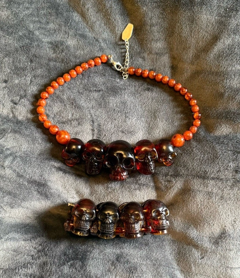 Kreepsville Beaded Statement Necklace Skull Charm Ball/Bead Chain & bracelet  image 1