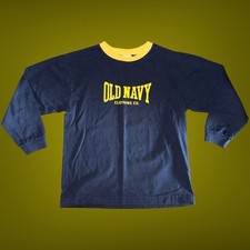 Vintage 90s Old Navy Made in USA Navy Yellow Long Sleeve Ringer Tee Youth M