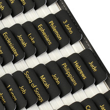 - Laminated Bible Tabs, 75 Pcs, Black, Gold Foil Embossed Lettering, Easy-To-Rea