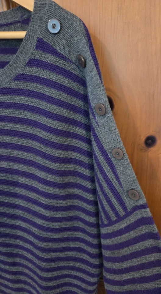 Suéter Pullover Coldwater Creek Mujer Gris/Púrpura Rayas Lana Merino Talla 1X Foto 3 de 4