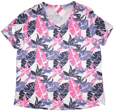 FRESH PRODUCE Medium White $49 exotic blooms Floral V  Neck Tee Top NWT New M