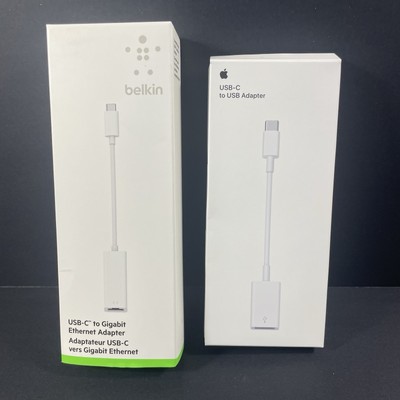 USB-C to Gigabit Ethernet Adapter by Belkin with an Apple USB-C to USB Adapter