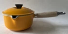 Vintage LE CREUSET Orange  #14 Saucepan Wood Handle Pour Spout & Lid Excellent