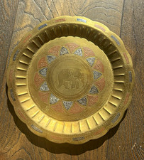 Sri Lankan Decorative Brass Plate/Dish with Embossed Elephant Motif Design