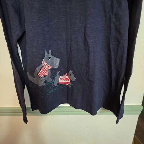 Talbots Womens Long Sleeve Top Navy Blue Scottie Dog Holiday Christmas Large L - Picture 8 of 13