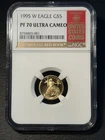1995W $5 American Gold Eagle 1/10 Oz Gold NGC PR70 DCAM