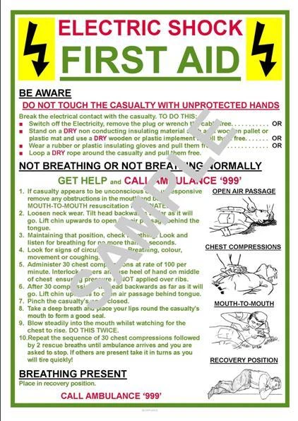 COMPLIANCE POSTERS UK HEALTH & SAFETY ELECTRIC SHOCK FIRST AID A4 LAMINATED (250 MICRON) POSTER