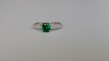 Round Green CZ Stone Ring, Sterling Silver Size 7