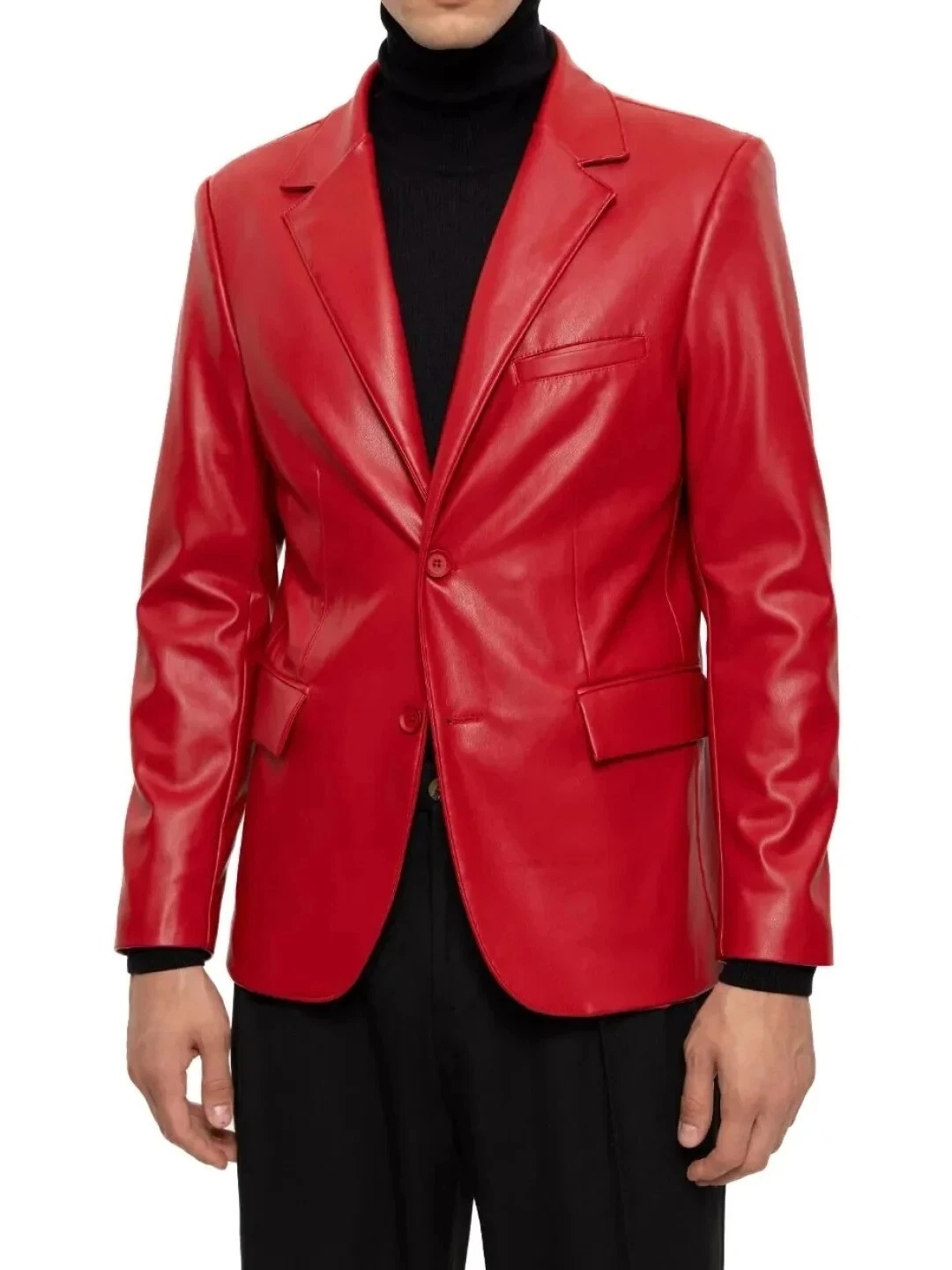 Leather Blazer Jacket Men's Coat Lambskin Soft Men Two Real Button 100% Red 20