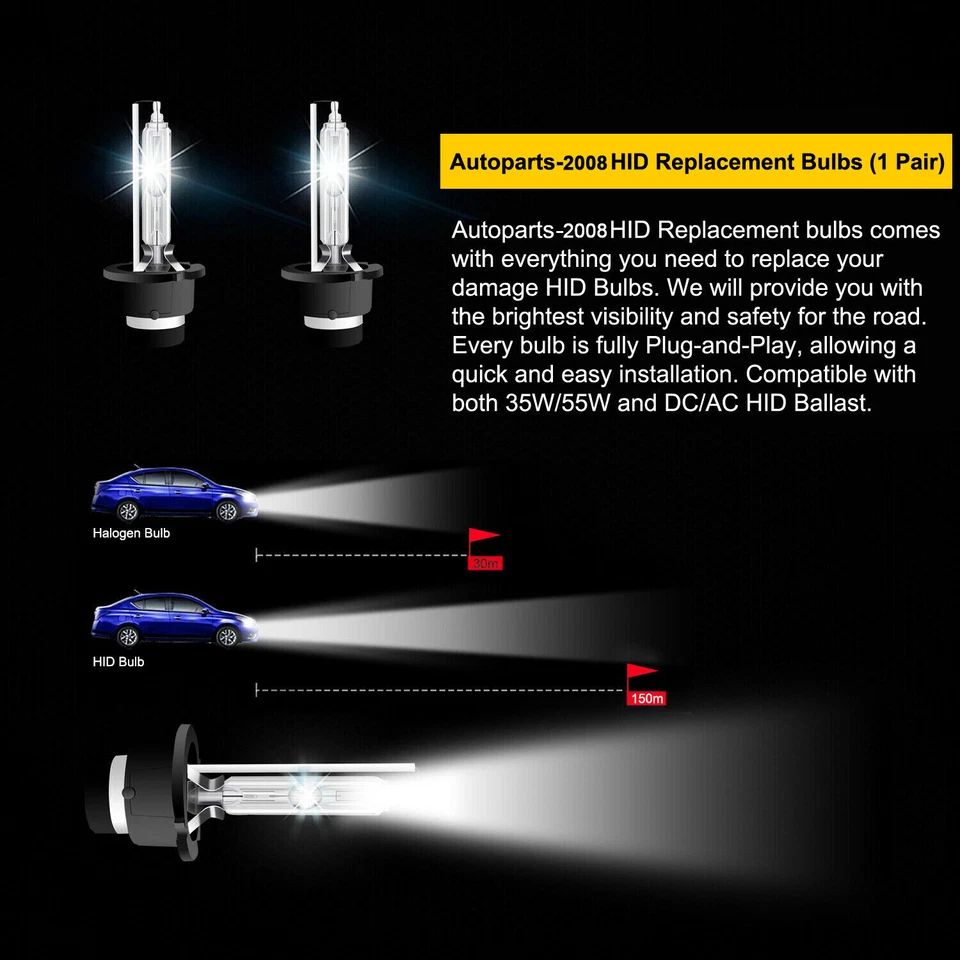 D2C D2S D2R 6000K 8000K HID Xenon Replacement Low/High Beam Headlight Lamp Bulbs - Image 4 of 4