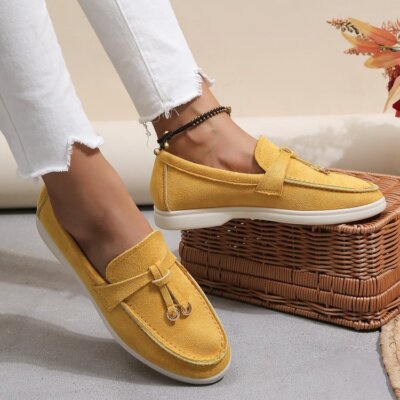 Women Loafers Slip On Round Toe Tassel Faux Suede Comfort Walking Shoes Size