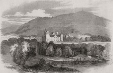 Deeside: Balmoral Castle, from the north side of the Dee. Scotland 1848 print