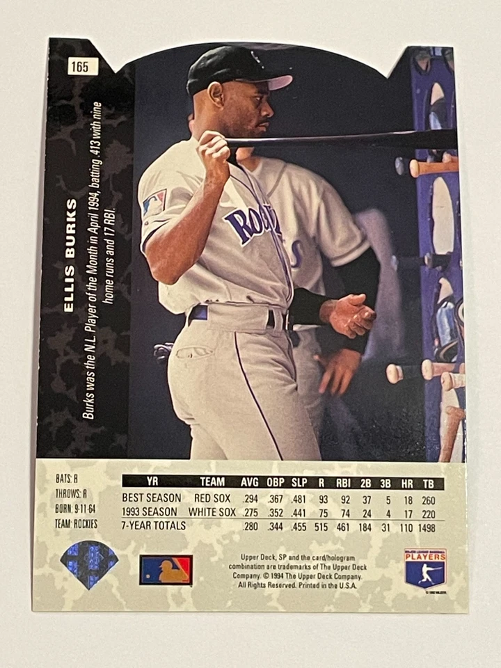 1994 Upper Deck SP Baseball Die Cut #165 - Ellis Burks - Colorado Rockies - Image 2 of 2