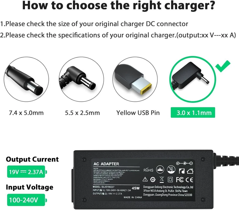 Адаптер питания зарядное устройство для ноутбука Acer Aspire 3 A315-58 модель N20C5 45 Вт 19 В 2,37 А - Изображение 4 из 4