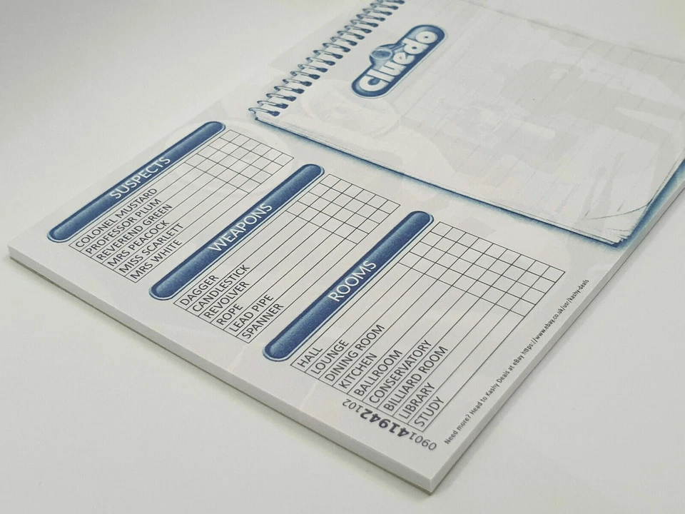 Cluedo Detective Notes Note Pad (25 sheet pad) - Spare Parts