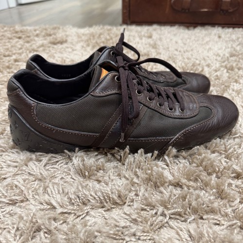 Louis Vuitton Brown Monogram Embossed Leather Lace Up Sneakers - Picture 3 of 6