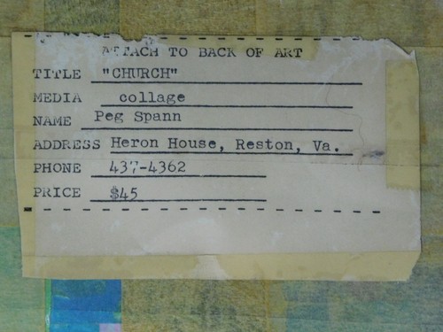 Collage de medios mixtos Peg Spann - "Iglesia" - Casa de arte de garza - Pieza de galería - Imagen 12 de 13