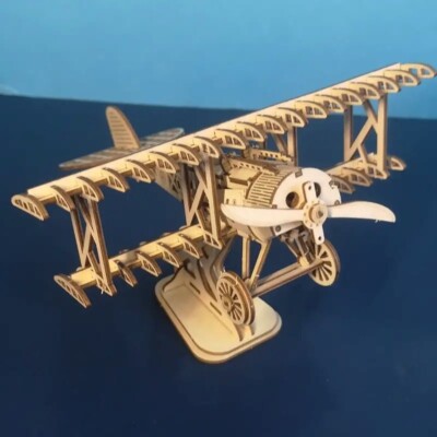 Music Park 3D Wood Bi-Plane  Model Puzzle  Moving Propeller