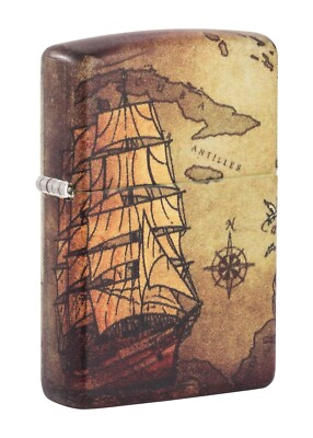 Zippo Pirate Ship 540 Color Pocket Lighter - Windproof Chrome Lighter With Nautical Design