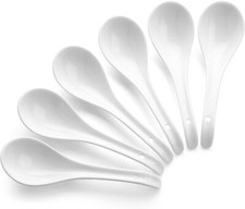 DOWAN white Ceramic 6 pcs  Soup Spoons, for  Ramen Pho Wonton Dumpling Miso