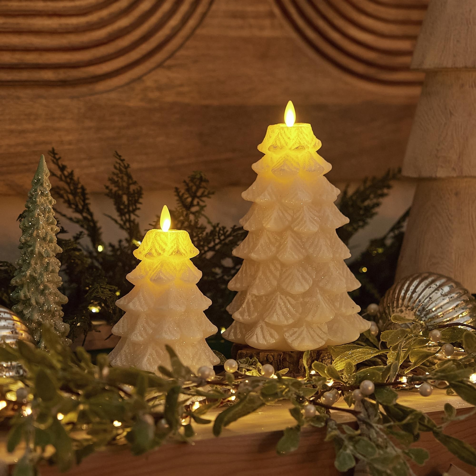 Luminara Christmas Tree Flameless Candle Glitter and Snow Finish (5.35