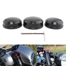 3pcs Upper Fork Stem Nut Covers Cap Black Fit For Harley Softail Sportster Dyna